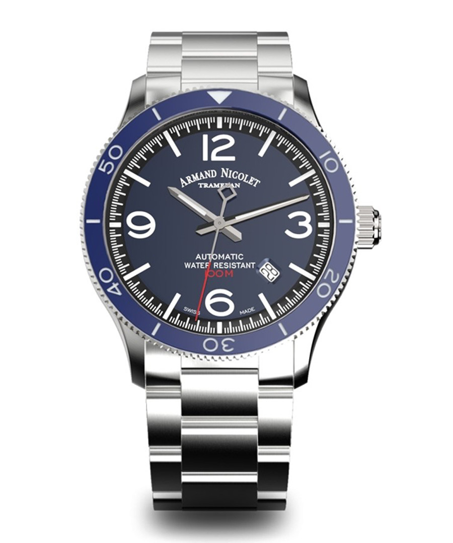 Silver-tone & blue steel watch Sale - Armand Nicolet
