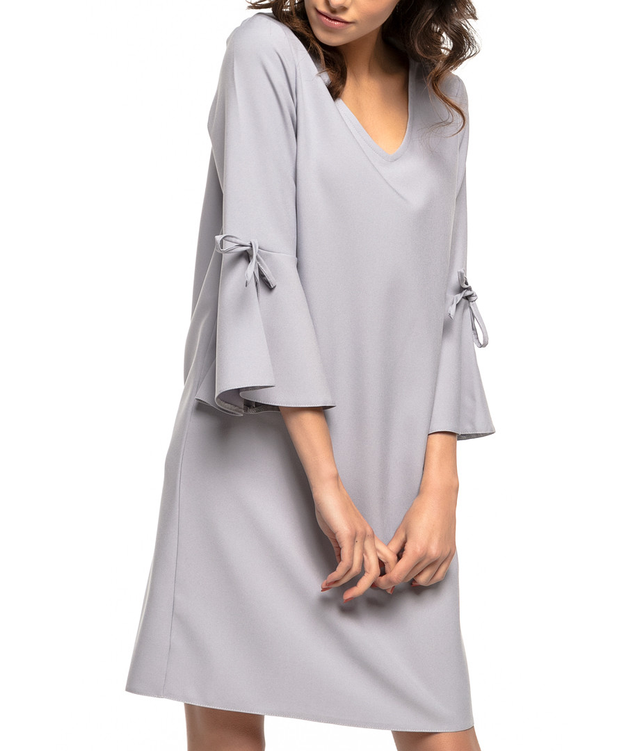 Grey bow bell sleeve mini dress Sale - tessita