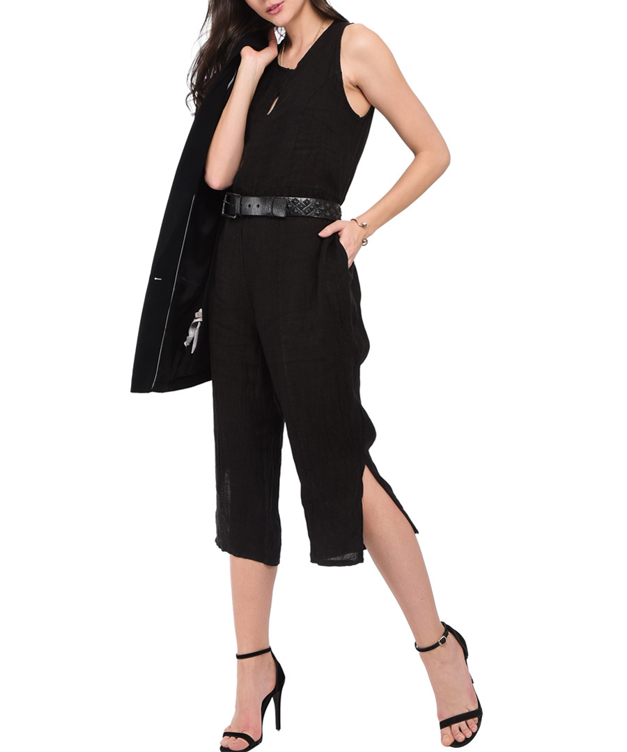 Black pure linen jumpsuit Sale - le jardin du lin