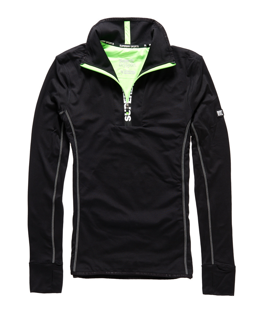 Black Sports Athletic Zip Henley T-Shirt Sale - superdry