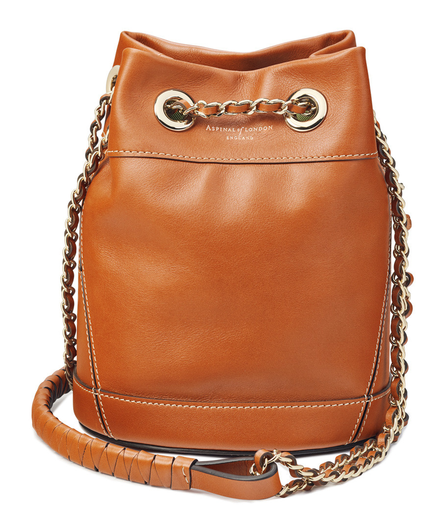 Tan leather bucket crossbody bag Sale - Aspinal of London