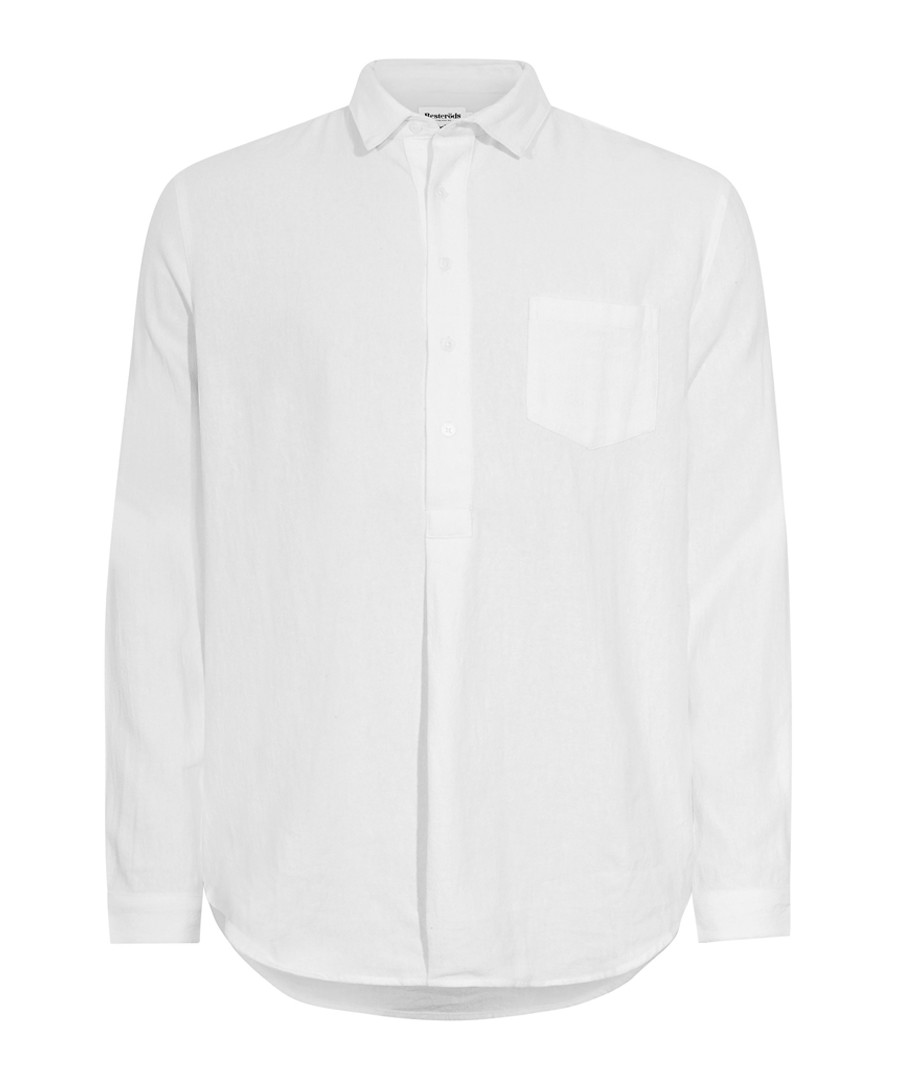 White cotton & linen blend shirt Sale - resterods
