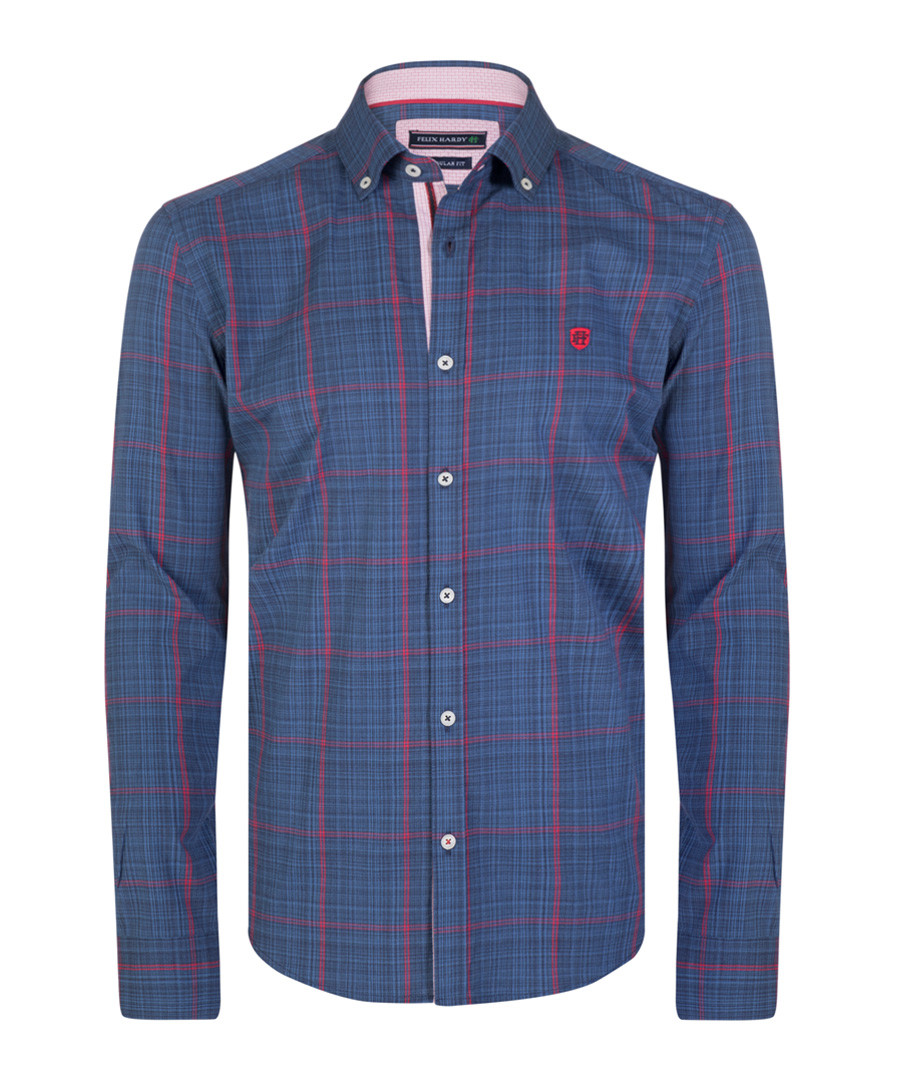 Navy & red pure cotton checked shirt Sale - felix hardy