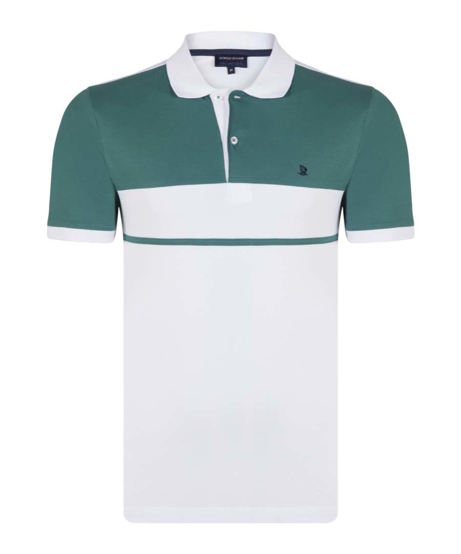White & green colour block polo shirt Sale - giorgio di mare