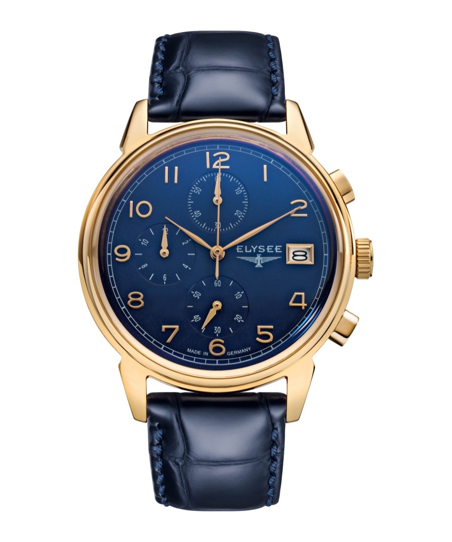 Vintage Chrono blue leather watch Sale - Elysee