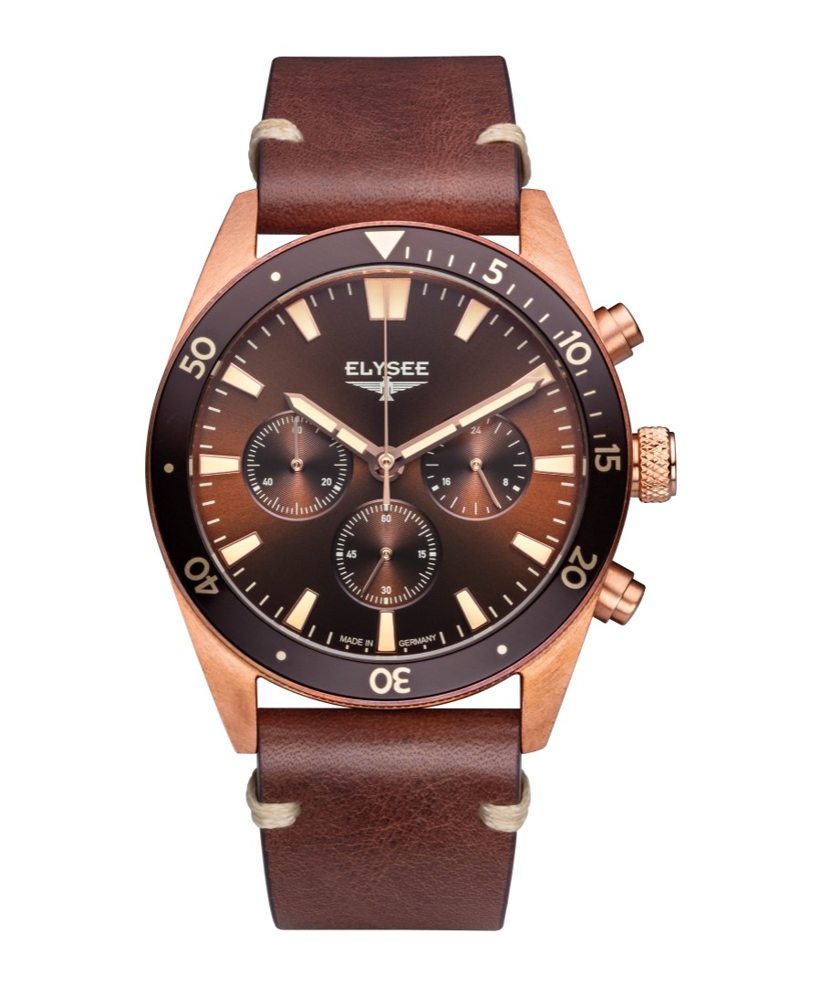 Brown leather strap chrono watch Sale - Elysee