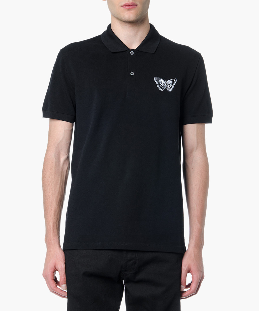 Black pure cotton butterfly polo shirt Sale - alexander mcqueen