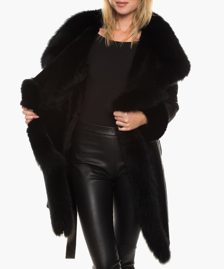 Lottie black sheepskin & fox fur coat Sale - giorgio & mario